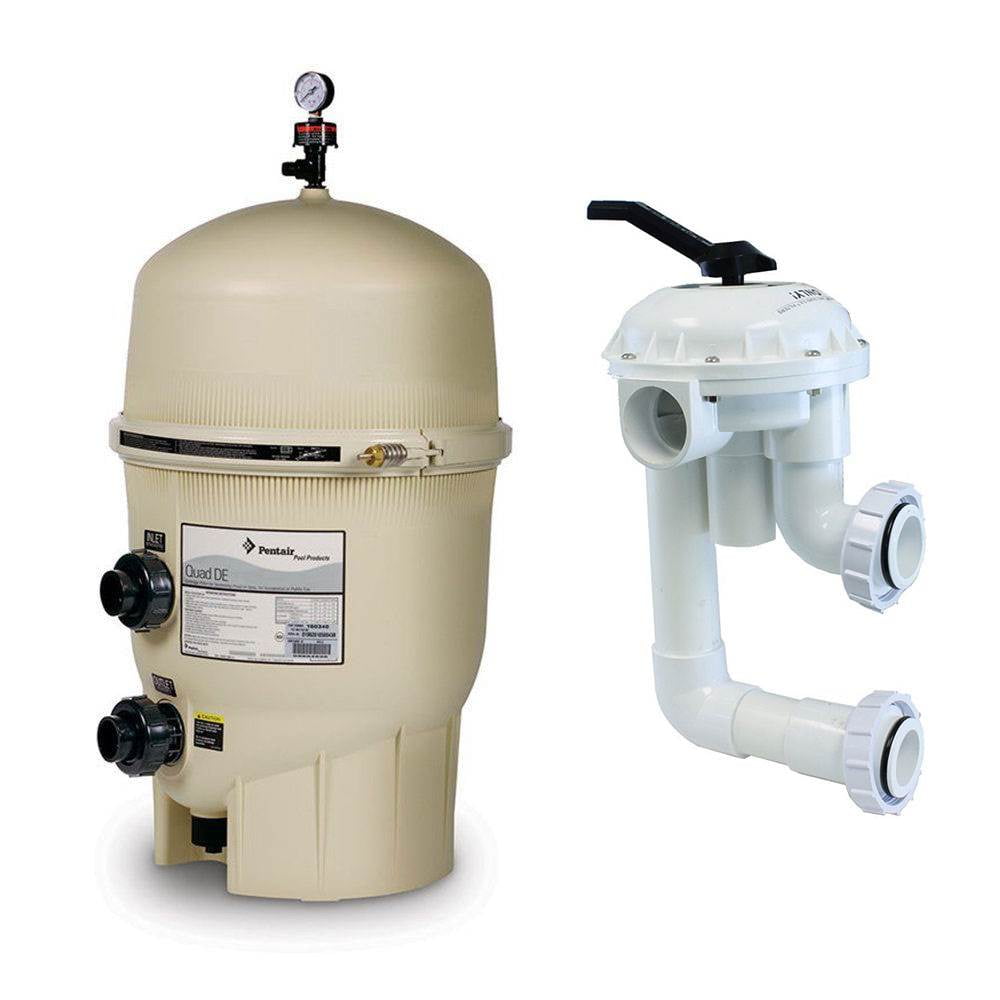 Pentair 120 GPM Quad DE Cartridge Pool Filter & 2 Inch Multi Port Valve