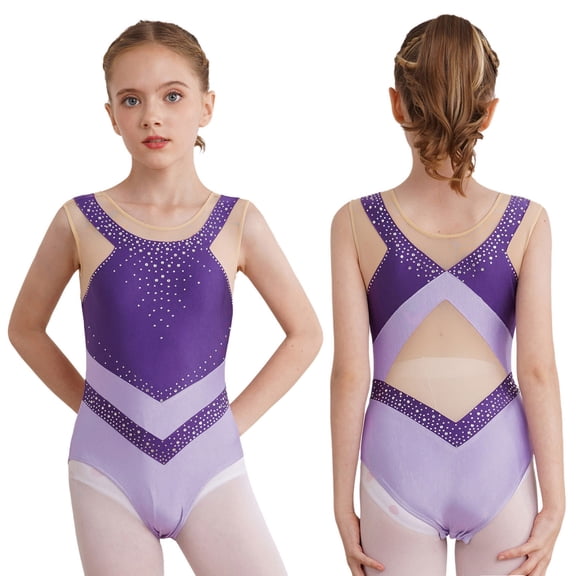 iiniim Gymnastics Leotard Girls Dance Sleeveless Tank Ballet Unitard One-Piece Bodysuit A Purple 8