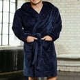thumbnail image 3 of Men Bath Robe Kimono Fleece Bathrobe Nightgown Spa Sleepwear Black M, 3 of 5