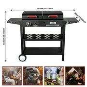 Bestfire Double Fuel Propane Gas Charcoal Grill Combo Black Dual Lids, 2 Side Shelves for Outdoor and Backyard Cooking