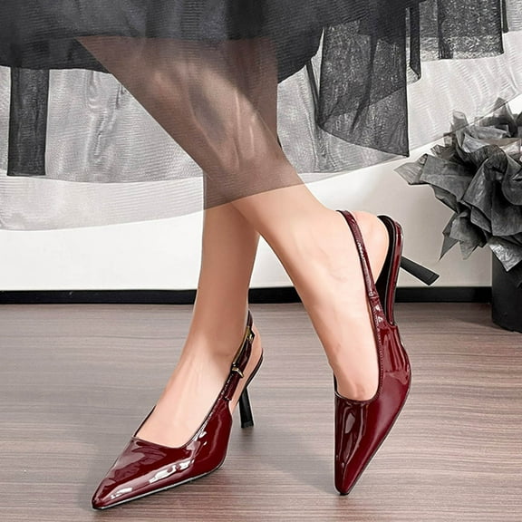 Yusimy Women's Fashionable Casual French Patent Leather High Heels - Pointed Toe Stiletto Heel with Adjustable Buckle Strap Solid Color Elegant Design for Party, Office and Daily Wear
