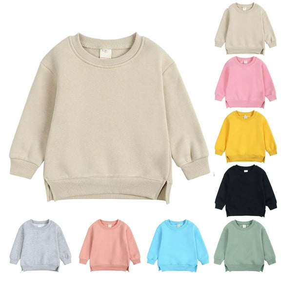 Kids Solid Pullovers Sweatshirt Boys and Girls Sweater Coat Round Neck Small And Medium Children's Pullover Solid Color Fleece Top Children's Casual Sweatshirts 6Months-13Years