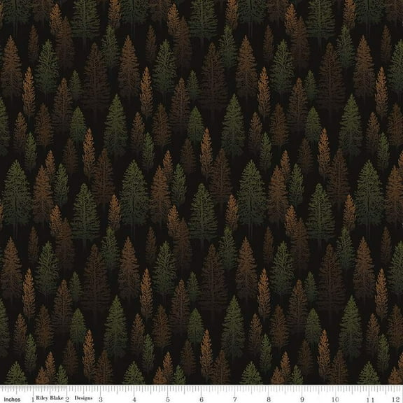 Pine Grove Trees Black Cotton Fabric (1 yard)