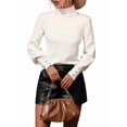 thumbnail image 2 of Women'S Fall Winter High Neck Sweaters for Women Lantern Sleeve Knitted Pullover Sweater Jumper Tops White XL, 2 of 9
