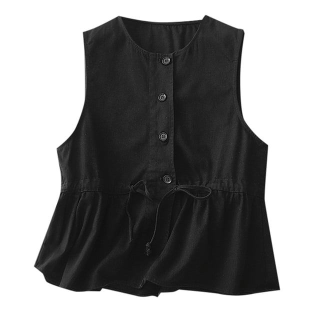 Women's Cotton Blend Ruffled Edge Round Neck Vest - Loose Fit - M-XXL Sizes