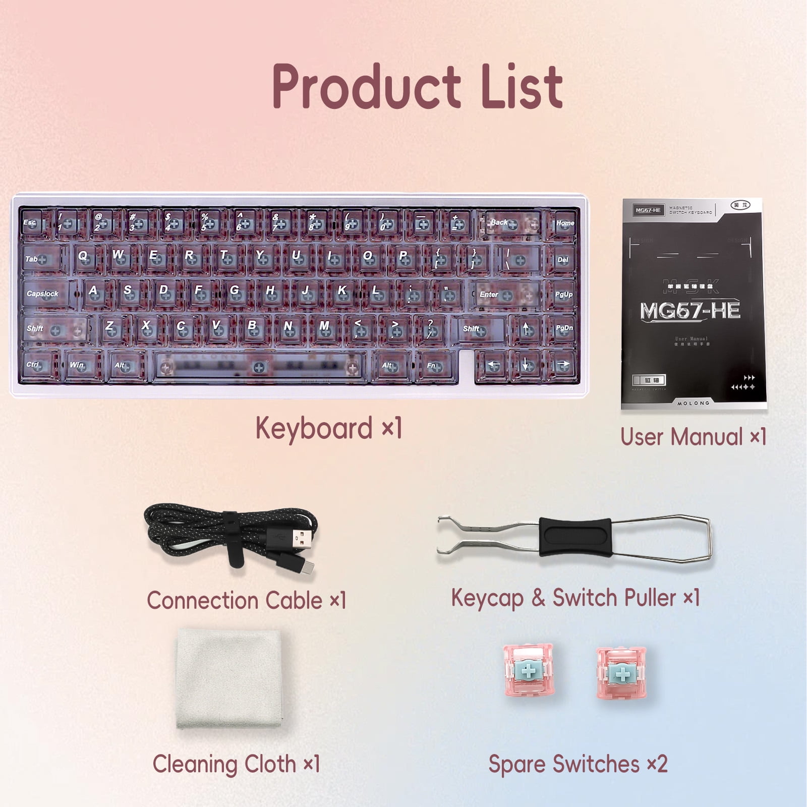 ITIGOITIE 67-Key RGB Wired Gaming Keyboard, Transparent Keycaps, Magnetic Switch, Hot Swappable for Windows/Mac – White Legends