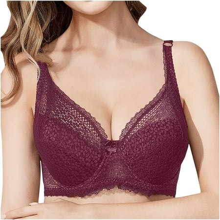SMihono Mesh Bras for Women Minimizer Bras for Women Full Coverage Smooth Soft Back Smoothing Bra Lace Beauty Back Strap Wrap Plus Size Bras Wine 90