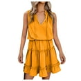 thumbnail image 1 of Leutsin Robe Maxi d'Été pour Femme à Col en V Sans Manches Plissée Mini Jupe Grande Taille, 1 of 6