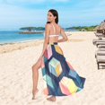 thumbnail image 6 of FORMRS Womens Long Sarong Beach Wrap Semi-Sheer Bikini Skirt Bathing Swimsuit Cover Up, Blue Cubes, 6 of 7