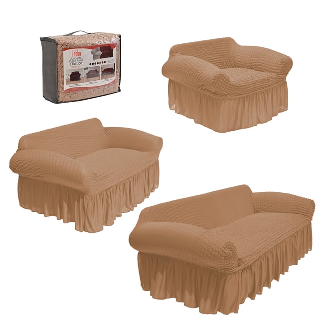 LABBA Fundas Elásticas para Sillones con Olanes, Juego de 3 Piezas, para Sofá Individual/Love Seat/Tres Plazas Color Nude