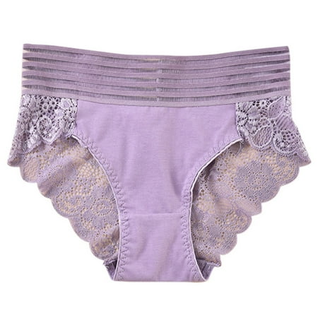 BYHONG Women s Low Waist Lace Briefs Solid Color Crotch Underwear Panties Womens Panties Purple S