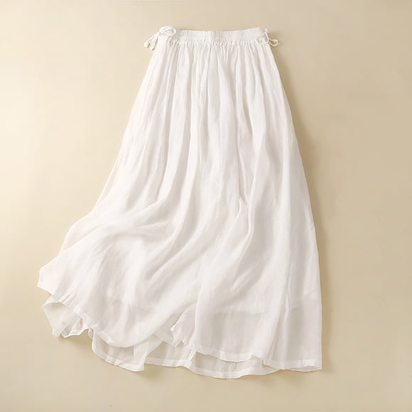 Ounisa Women's Cotton Linen Midi Skirt High Waisted A Line Flowy Swing Boho Long Skirts