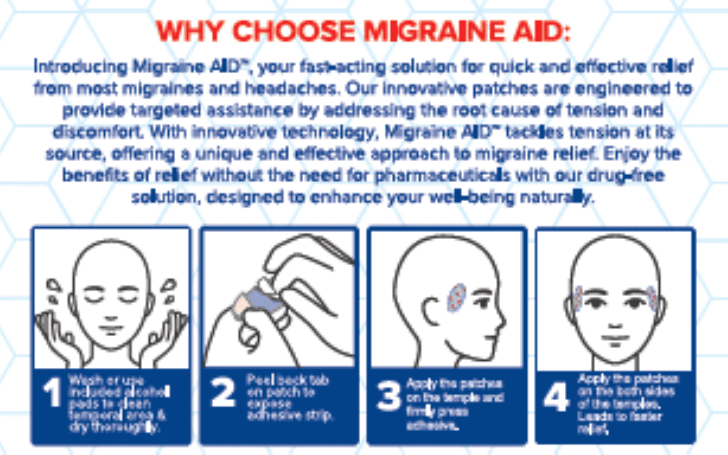 (4 pack) Made to AID Migraine Relief Therapeutic Medical Adhesive Patch with Instructions and Alcohol Wipes, 10 Count
