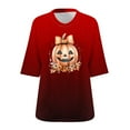 thumbnail image 4 of Tops for Women Plus Size Halloween Printed V-neck 3/4 Sleeve T-shirt Plus Loose Top,Womens Blouse Red, 4 of 4
