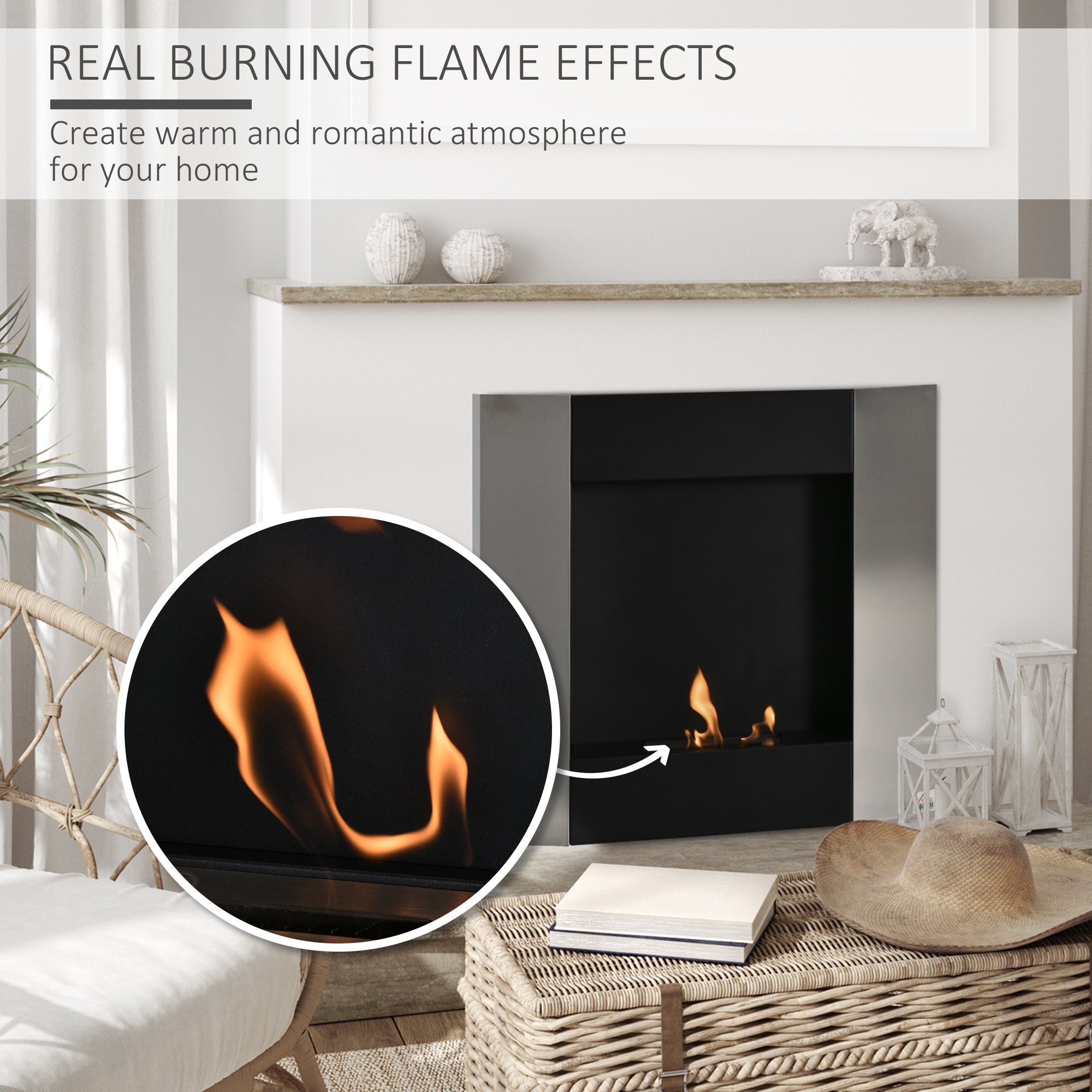 Buy Wall Mounted Ventless No Smoke Bio-Ethanol Fireplace w/ 0.2 Gallon