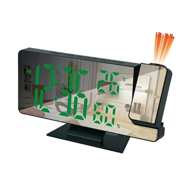 WSRRDRECVHi Reloj despertador digital con proyección LED, temperatura, fecha, techo, función de repetición, proyecto