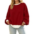 thumbnail image 3 of Color Block Sweatshirt For Women, Crewneck Puff Long Sleeve Tops, Fall Oversized Fashion Casual Pullover Shirts S-XXL, 3 of 7
