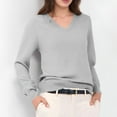 thumbnail image 3 of Fmbrln Womens Casual Lightweight Sweaters Long Sleeve V Neck Sweaters Loose Soft Comfy Solid Color Basic Pullover Tops Fall Fashion Clothes Gray S, 3 of 5