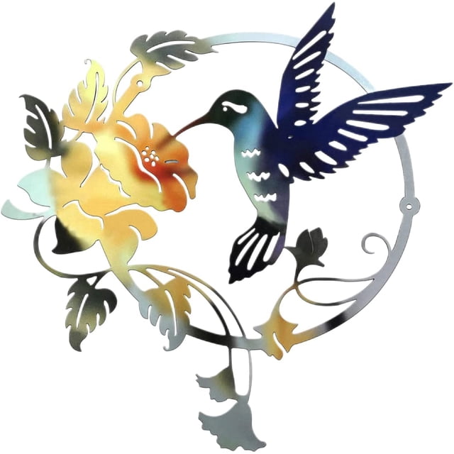 Silueta de pájaro de metal, arte de pared de metal, decoración de pared redonda para colgar en la pared (31 x 32 cm) (azul) TUNC Sencillez