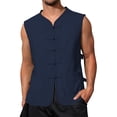 thumbnail image 2 of ZHOGXU Male Tank Tops Sleeveless V Neck Solid Color Buttons Pockets Comfortable Breathable Summer Top For Everyday Wear,Navy,Xxxl, 2 of 8