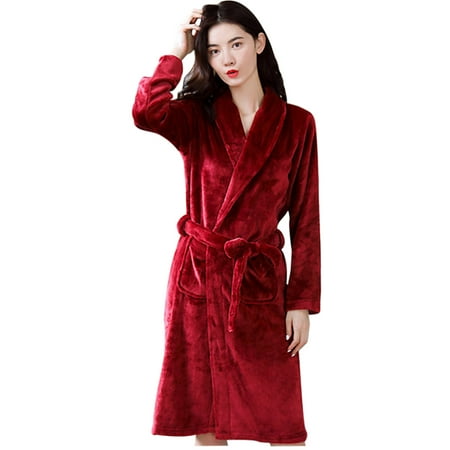 

Huaai Ladies Fashion Flannel Solid Color Bandage Pocket Warm Pajamas Nightgown Loungewear For Women 2023 One Size