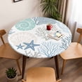thumbnail image 5 of Nautical Coastal Ocean Coral Elastic Fitted Round Table Cover Starfish Beach Blue Teal Waterproof Outdoor Tablecloth for Holiday Party, Picnic, Patio & Dining Fits Tables Up to 55"-60", 5 of 8