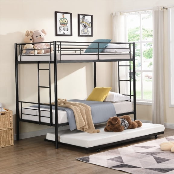 Twin Over Twin Metal Bunk Bed with Trundle - Easy Assembly with Clear Instructions