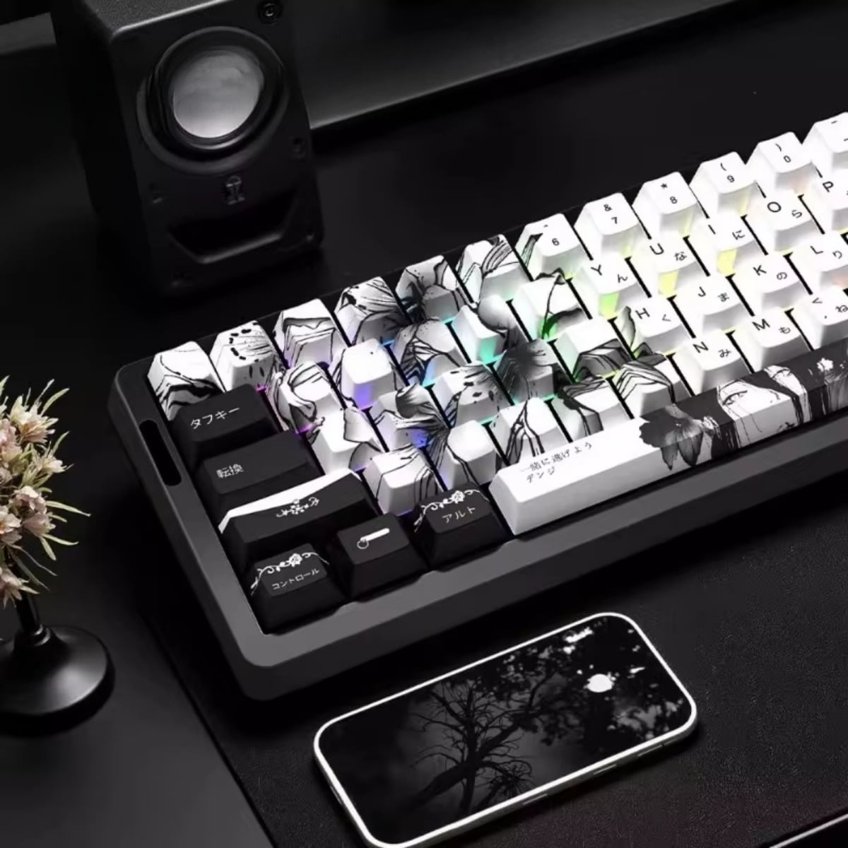 Reze Chainsaw Man Dye-Sublimation PBT Keycaps - Stylish, Compatible with Mad Catz MAD68/Wooting, Fits 74/135 Keys (Original & Side-Engraved 74/129)