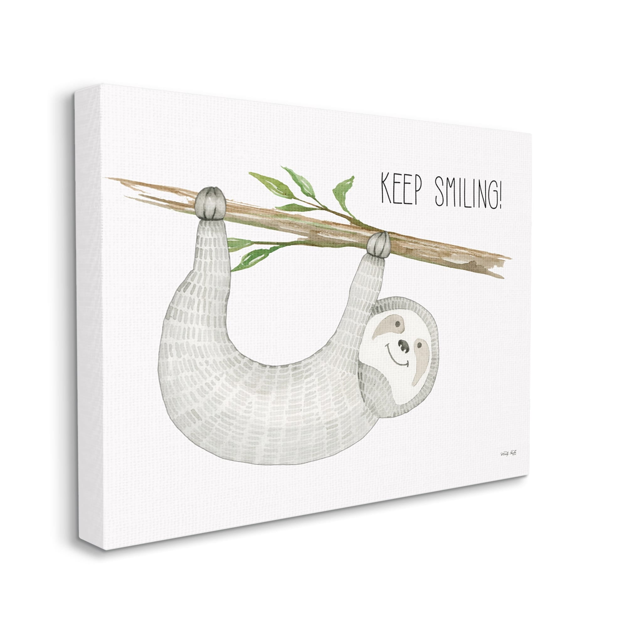 Stupell Industries Keep Smiling Hanging Sloth from Branch Kid's Cartoon,20 x 16, Design by Cindy Jacobs