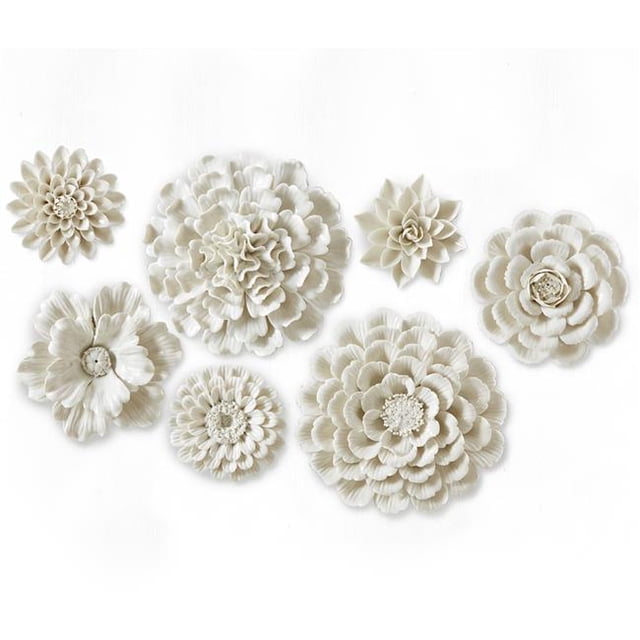 ONG101-S7 Sculptures Murales de Fleurs de Jardin Blanches - Lot de 7