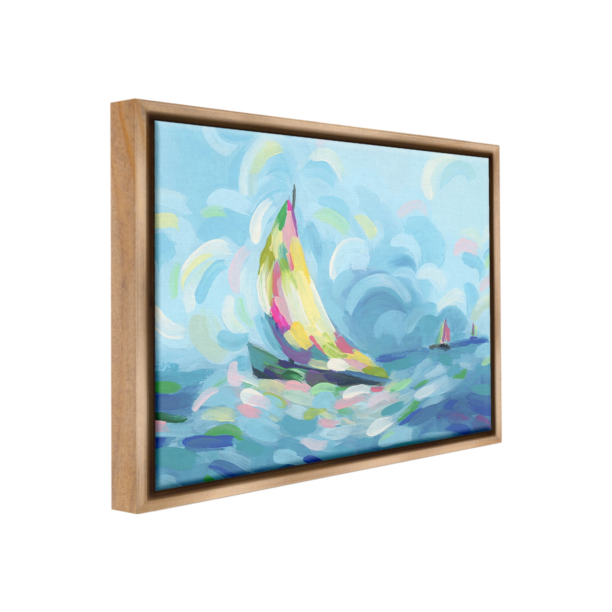 Stupell Industries Abstract Sailboat Scenery Nature Painting Brown Floater Framed Canvas Art Print Wall Art, 31 x 25