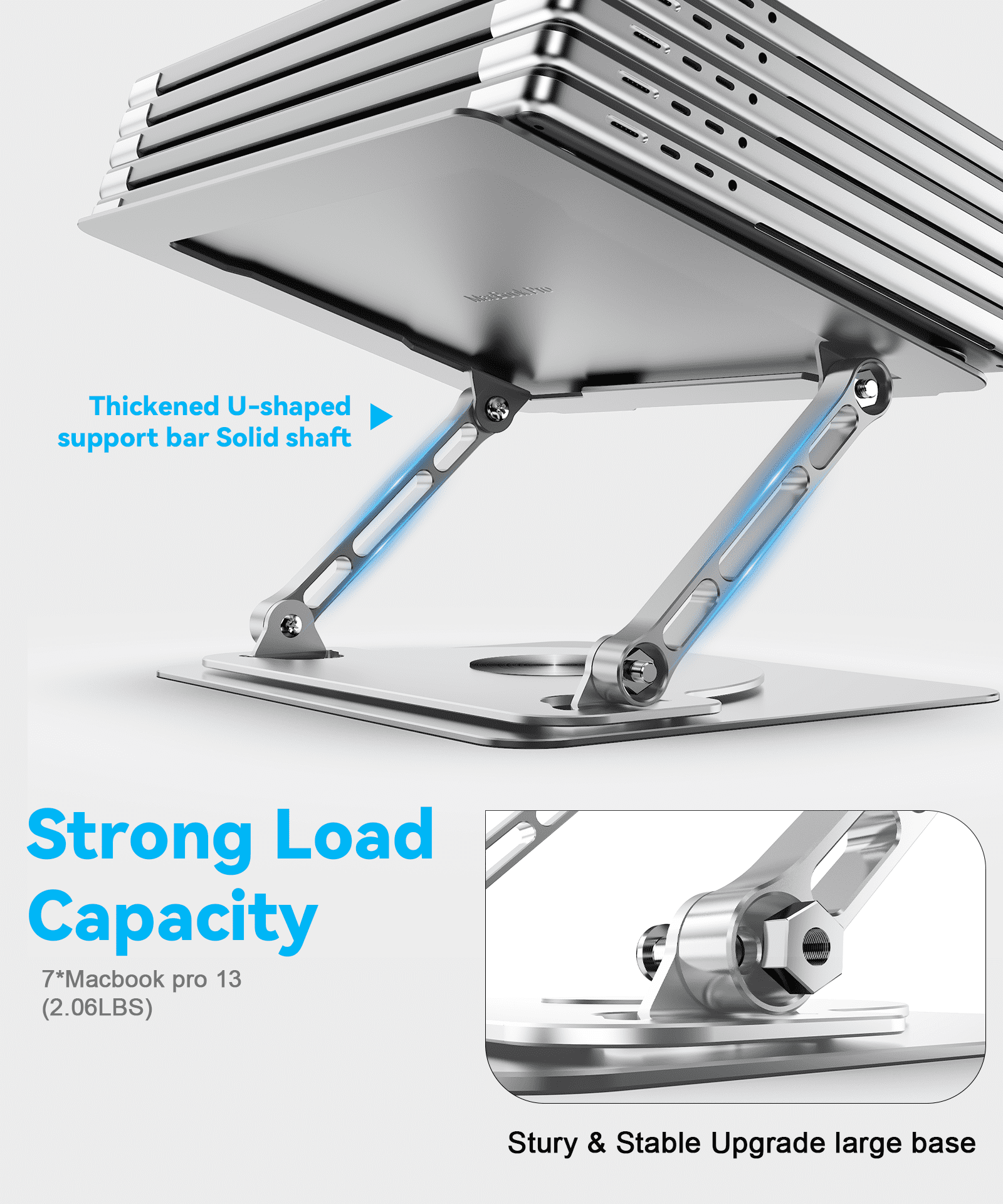 Kenke Adjustable Laptop Stand, Computer Stand with 360 Rotating Base, Ergonomic Laptop Riser Mount for Desk Foldable Protable Computer Desk Fits with MacBook Pro Air (10-16") -Silver