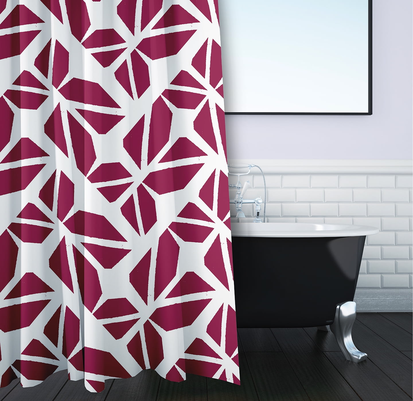 Simply Daisy 70" W x 73" L Kaleidoscope Graffiti Polyester Shower Curtain, Plum [1 Ct]