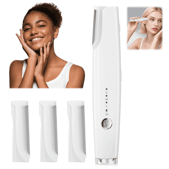 Razor for Women Face – Hair Removal Tool, Dermaplaning Tool for Face, Safe Anti Peach Fuzz & Dead Skin Remover with 3 Replaceable Heads （White）