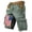 Army Green, variant on Distressed Ripped American Flag Print Cargo Shorts with Multiple Pockets and Brown Woven Belt, Durable Cotton Blend for Outdoor Work or Casual Wear Army Green L