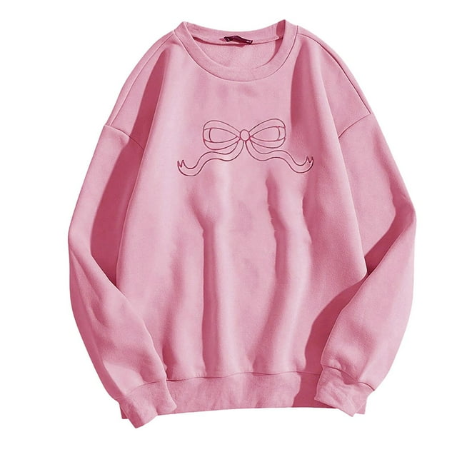 Women's Bow Sweatshirt Long Sleeve Round Neck Sweatshirts