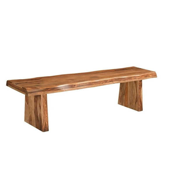 Pemberly Row Mid-Century 68" Live Edge Solid Wood Dining Bench in Brown