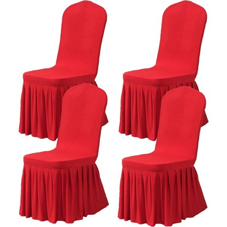 Dining Room Chair Covers Set of 4, Stretch Parsons Slipcovers with Skirt Super Fit Spandex Chair Seat Protector Cover for Dining Room, Hotel, Ceremony (Red)