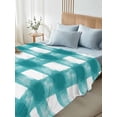 thumbnail image 4 of Queen Size Flat Sheet Only, Turquoise Buffalo Check Soft Brushed Microfiber Bed Sheets, Farmhouse Modern Teal Plaid Hotel Quality Breathable Bedding Top Sheet, Easy Care, 90"x102", 4 of 9