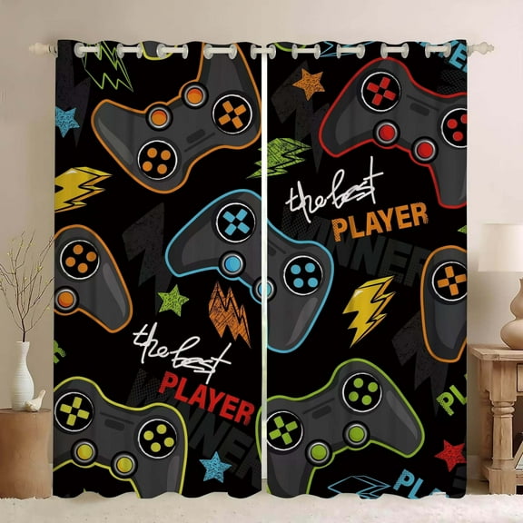 Gamepad Game Console Blackout Window Curtains for Teens Boys Kids Modern Gaming Video GameRoom Bedroom Living Room Decorations Home Window Treatments Drapes Grommets 2 Panel 52x63 Inches