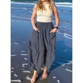 thumbnail image 5 of Womens High Waist Wide Leg Pants Loose Fit Casual Linen Blend Trousers Comfort Gray XL, 5 of 7