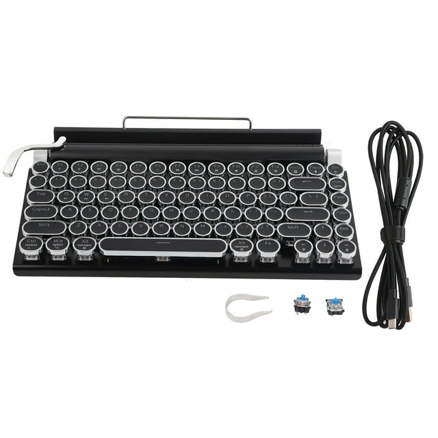 Retro Typewriter Keyboard 83 Keys High Strength Detachable Punk Keycap Brushed Panel Typewriter Keyboard