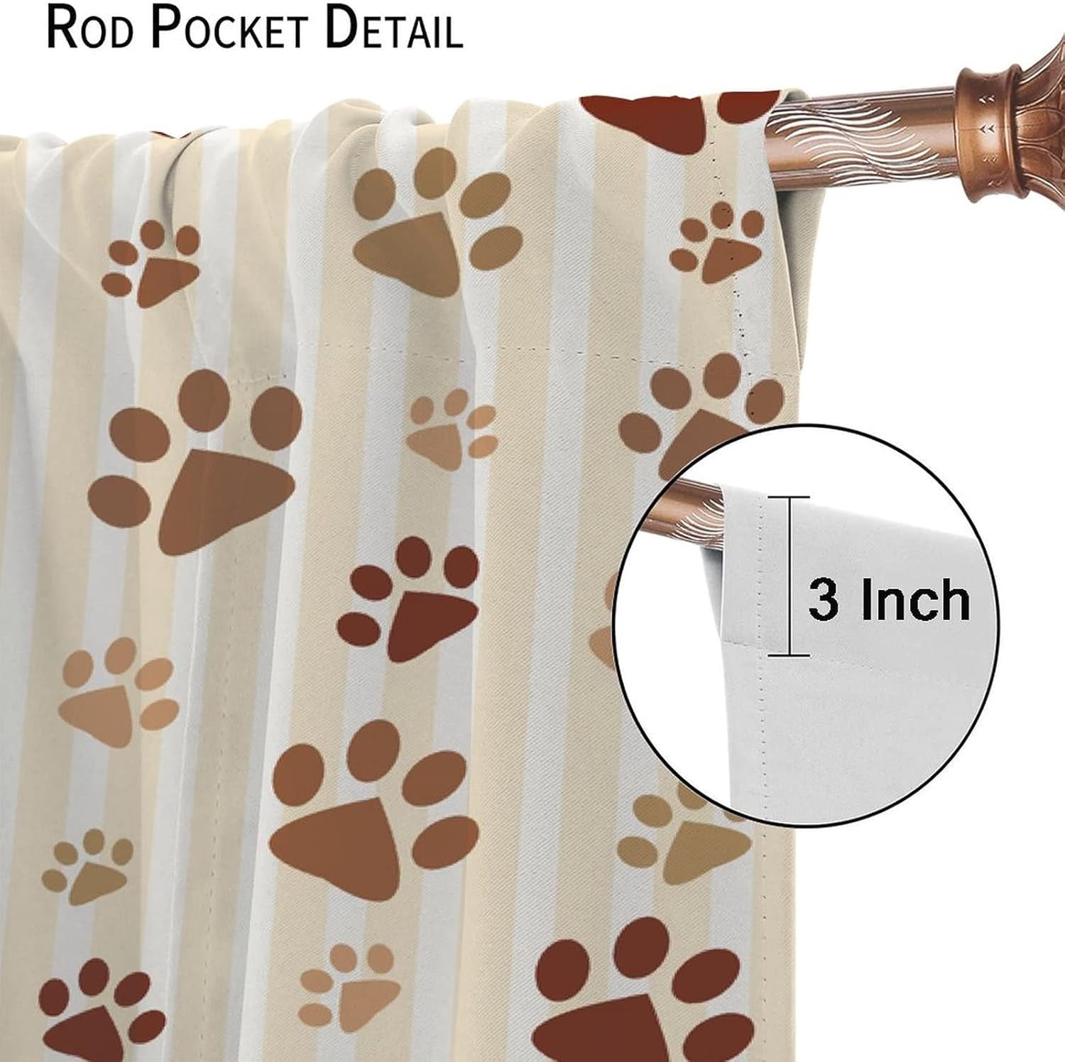 Dog Paw Print Curtains Cartoon Boho Dog Paw Print Bones Rod Pocket Blackout Window Treatment for Kids Girls Bedroom Children''s Room Kitchen Home Decor Art Printed Window Drapes 52x84in