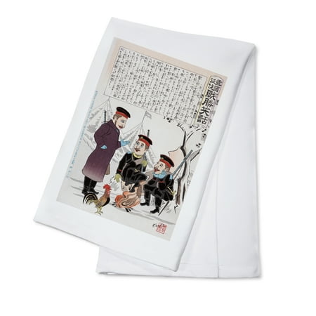Japan Rooster (Russian Soldiers and a Rooster around a Campfire Japanese Wood-Cut Print (100% Cotton Kitchen)