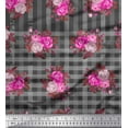 thumbnail image 1 of Soimoi Moss Georgette Fabric Check,Leaves & Rose Flower Print Fabric by Yard 42 Inch Wide, 1 of 1