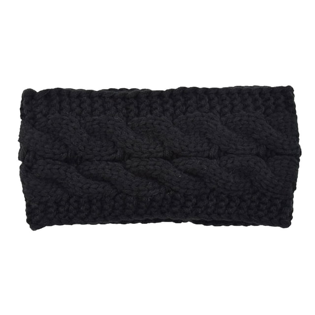 Qarigey Diademas para invierno y otoño, Protector de cabeza de ganchillo a prueba de viento, orejeras gruesas ajustables para mujer, Accesorio para el cabello Negro