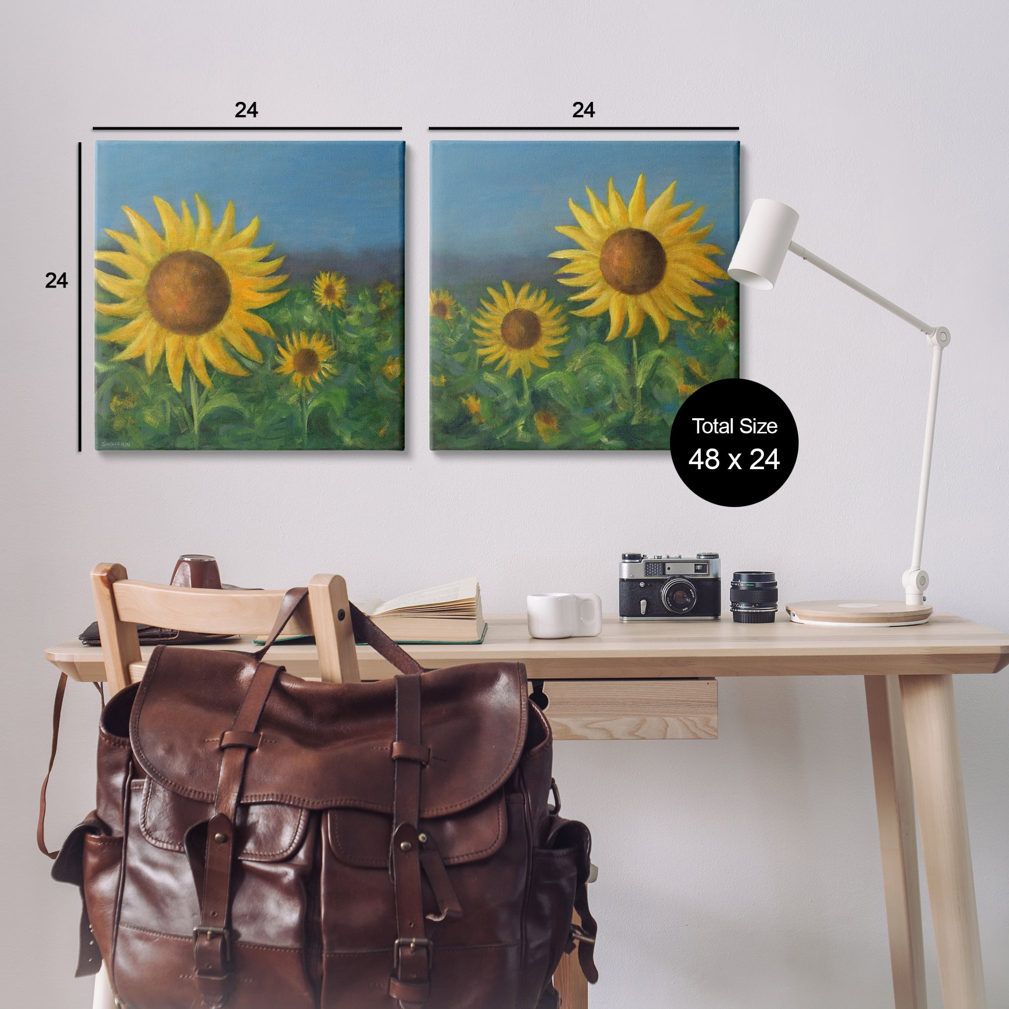 Stupell Industries Gorgeous Sunflower Field Plants & Flowers Painting Wrapped Canvas Art Print Wall Art, 24 x 24, Set of 2