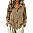 thumbnail image 6 of QIYAGBSA Corduroy Jacket for Women Soft Turn Down Lapel Collar Button Down Long Sleeve Fall Casual Outerwear Drop Shoulder with Patch Pockets (Khaki, S), 6 of 6