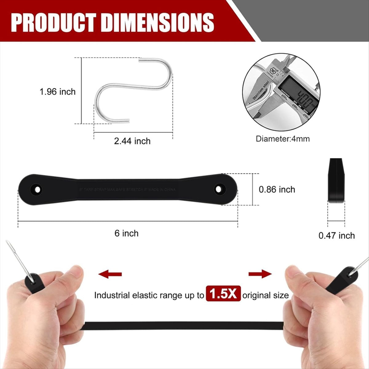 Rubber Cords with Hooks 6 Inch,Rubber Bungee Cords Heavy Duty Outdoor Rubber Tie Down Straps with S Hooks for Truck,Van