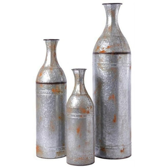 Vintiquewise QI003484.3 Décoration de Vase de Sol en Métal Galvanisé Style Ferme Rustique - Ensemble de 3